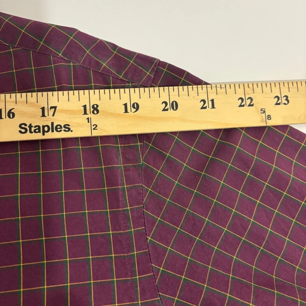Ralph Lauren Button Down Shirt Mens XL Burgundy Check Custom Fit Two-Ply Cotton